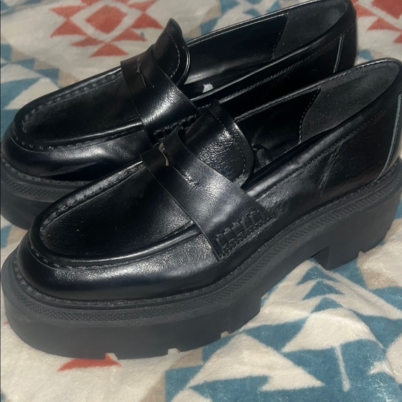 Zara Black Leather Loafers with Chunky Sole - Picture 1 of 5